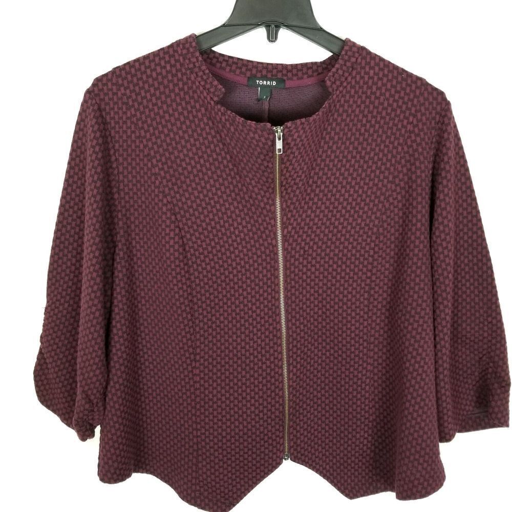 Torrid Women Plus Purple Jacquard Knit Blazer Size 4X Zip Up 3/4 Sleeve